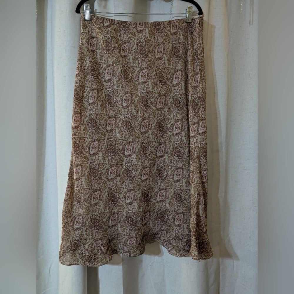Vintage Beige and Mauve Paisley A-Line Skirt